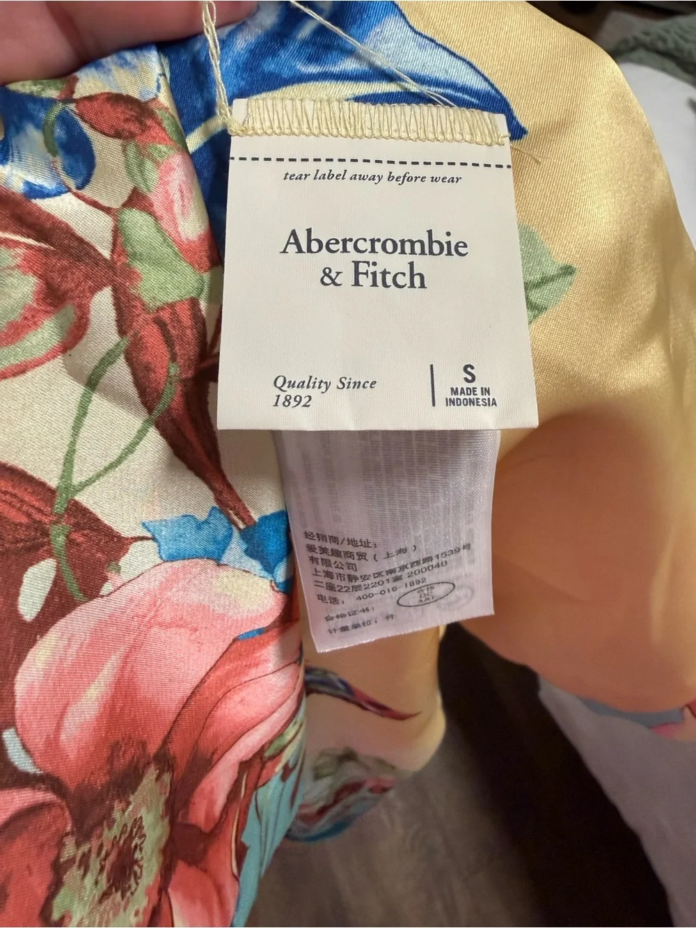 Abercrombie Floral Satin Slip Midi Dress Yellow Blue | Size S